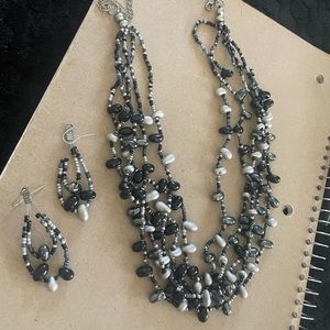 Costume jewelry beaded earrings with matching necklace